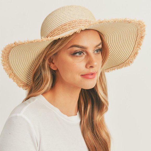 Frayed edge Straw Floppy Hat - Picture 7 of 7